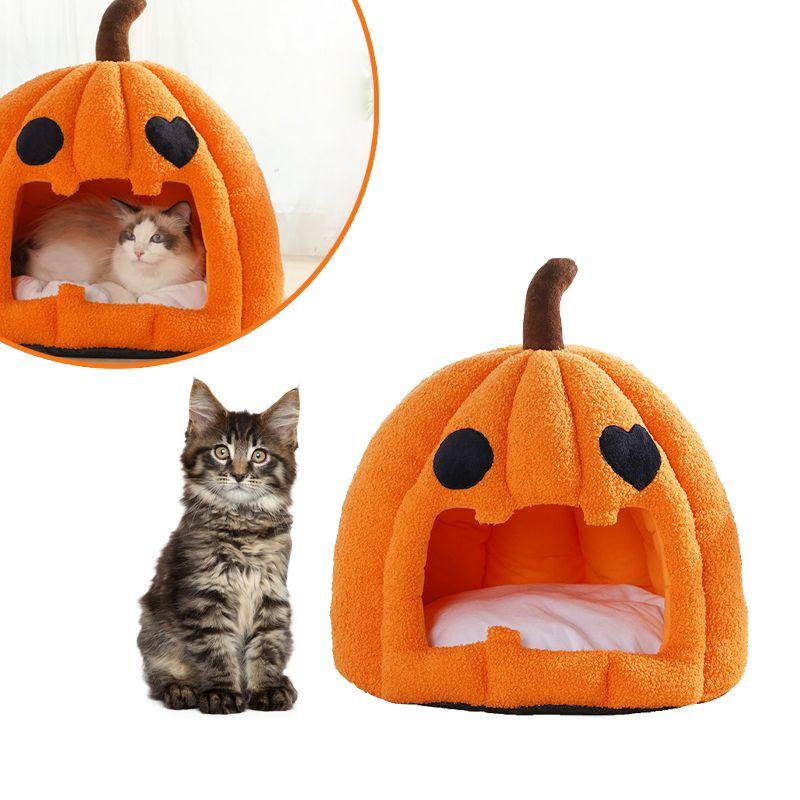 Útulný a roztomilý dýňový domeček postel pro psy a kočky z odolného křišťálového sametu