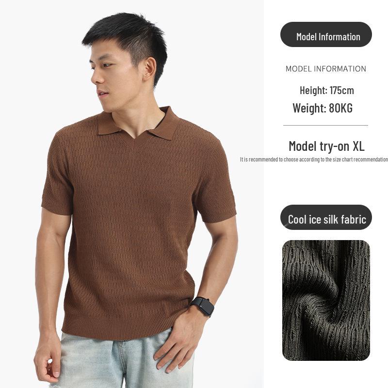 Men s Old Money Style Knit Polo Shirt - Short Sleeve Summer Business Casual M кофейный