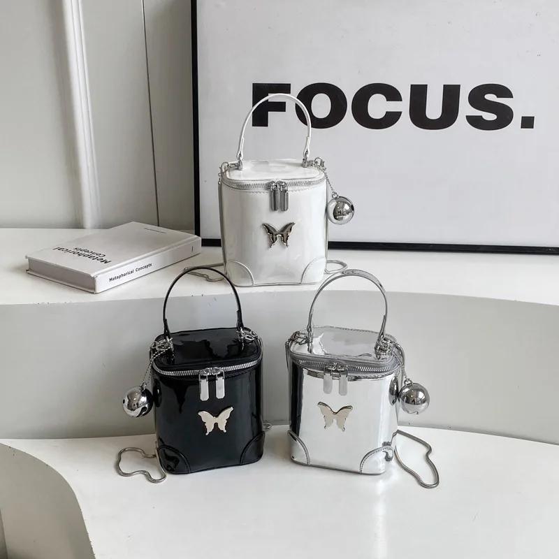 Cutie din piele neagră pentru doamne, geantă tip fluture, geantă cu un singur umăr, geantă elegantă cu lanț, geantă de petrecere șic, versatilă.