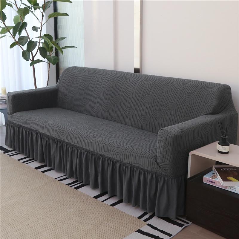 1/2/3/4 Seater Elastic Sofa Cover With Skirt Solid Color Thick Jacquard Sofa Protective Cover For Living Room