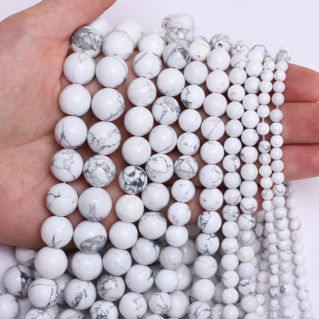 Türkise Halsketten Natursteine DIY Weißer Howlith Zubehör 4/6/8/10/12mm Lose Perlen 40-15 Stück Perlen Rund zur Schmuckherstellung Perlen