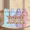 1PC Bow Ear Brown Bunny Animal Print 750ml Color Plastic Sports Water Bottle Leakproof Flip Straw Lid Suitable for Sports Office Home Use