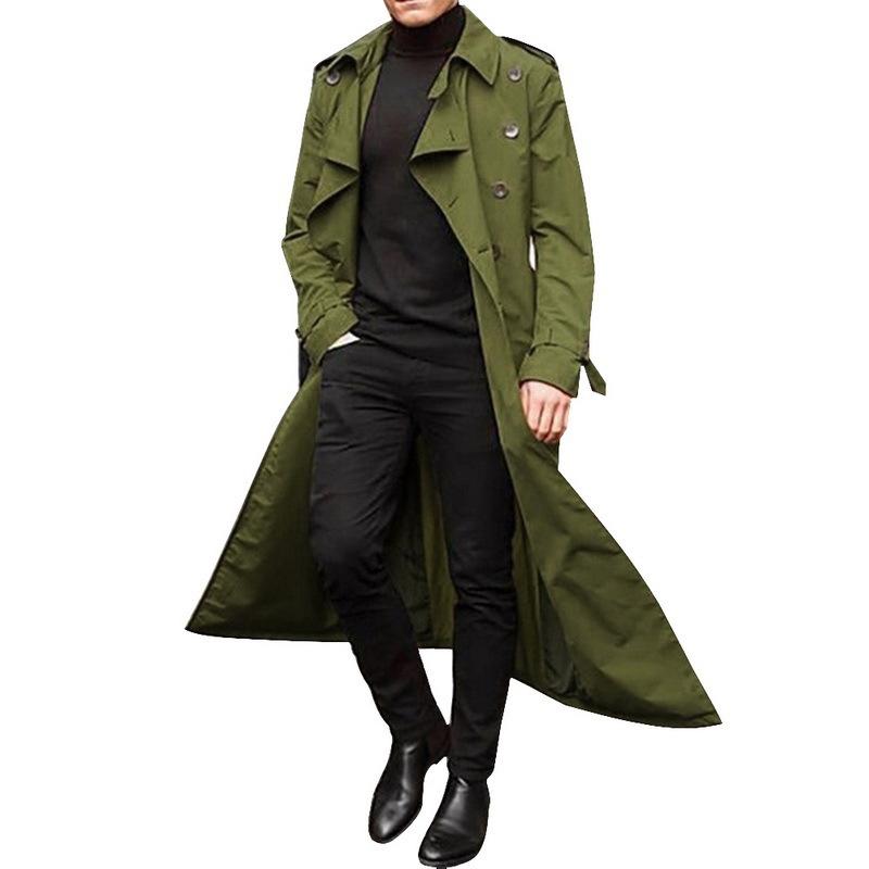 Men's Autumn and Winter European and American Style Coat Extra Long Windbreaker Casual Jacket