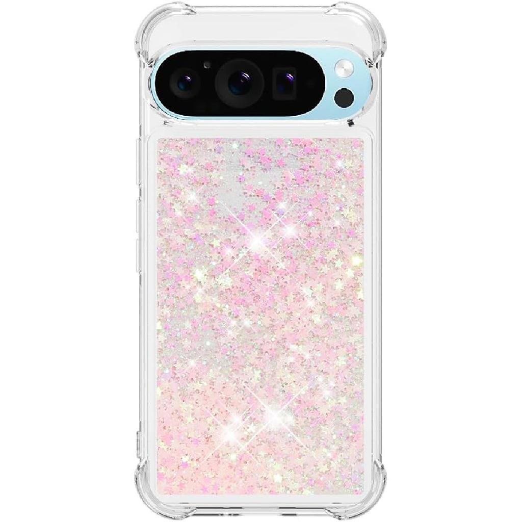 Case for Google Pixel 9/Google Pixel 9 Pro, Glitter TPU Cover Clear Flowing Quicksand with Anti-Fall Bumper Corner Shockproof Girly Case for Google