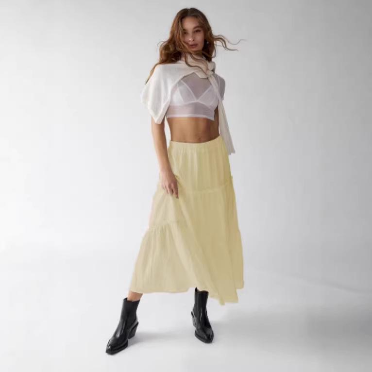 

Korean Style High Waist A-line Skirt - Women s Long Elastic Waist Drape Slimming Skirt for Vacation Large світло-жовтого кольору