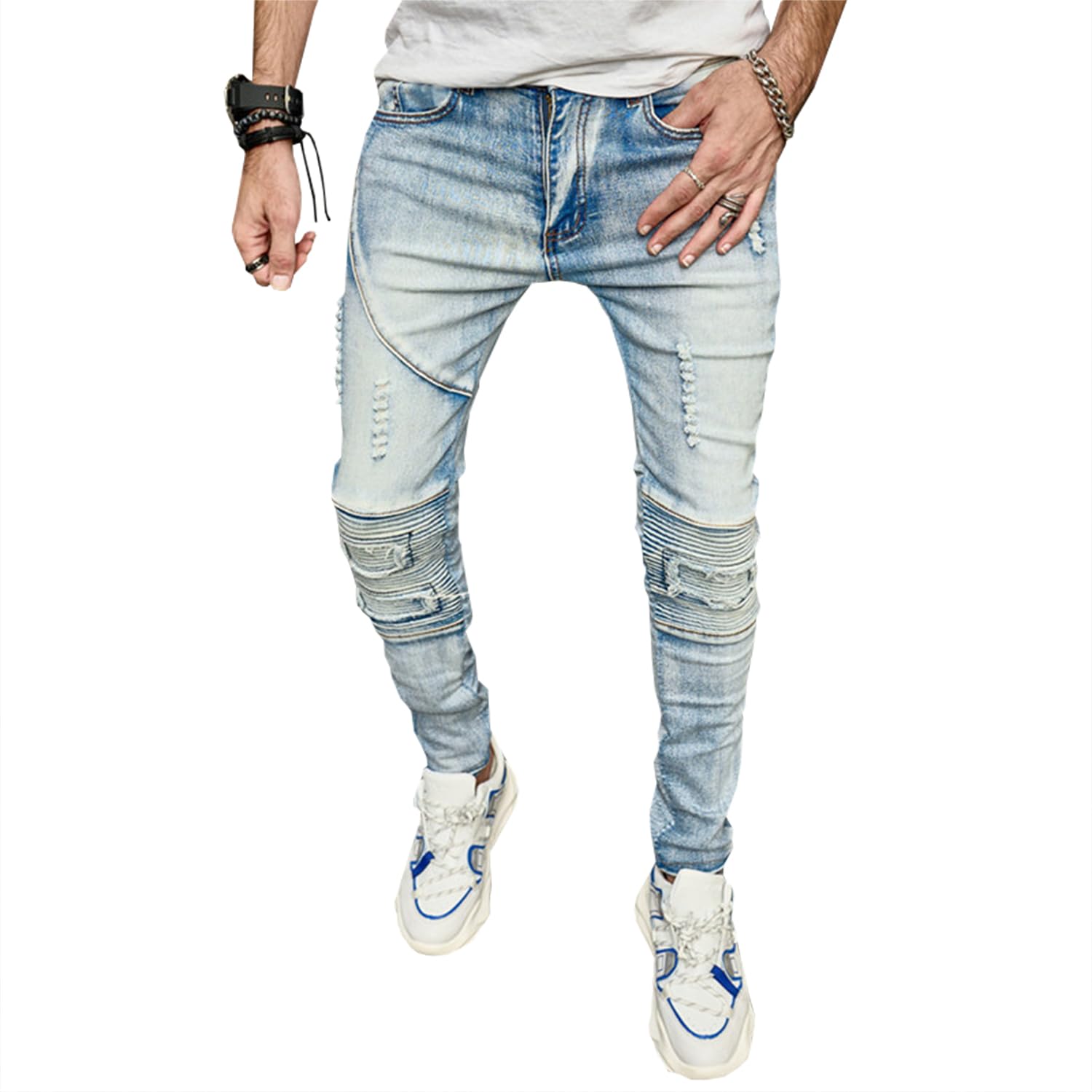 

Petite de Français Distressed Jeans, Men s Skinny Pants, Fashionable Skinny Denim, Distressed Skinny Pants for Men, D-47 (32)