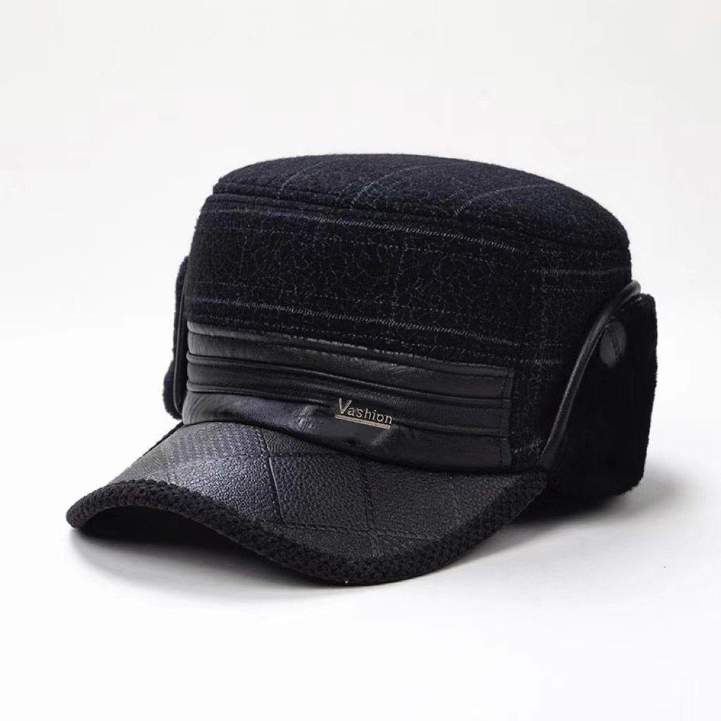 Hats for the Elderly Men's Winter Thickened Warm Flat-top Hats Middle-aged Ear Protection Grandfather Dad Old Man Peaked Hat Cotton Hat