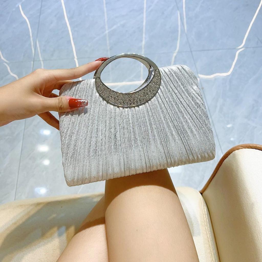 Elegant Pleated Leather Evening Handbag for Weddings and Parties