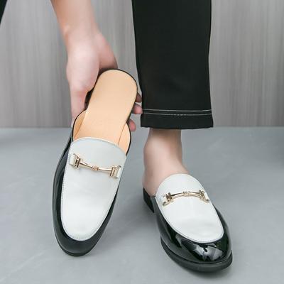 Męskie Kapcie Mule Drewniaki Skórzane Letnie Sandały Eleganckie Czarne Codzienne Bez Pięty Półbuty Duże Rozmiary