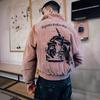 Unisex Baumwoll-Pufferjacke mit Lachs-Stickerei Rosa Schwarz Streetwear Winter-Oberbekleidung Lockerer Schnitt