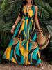 Tropical Print V-Neck Waist Section Cable Knit Fit And Flare Dress Maxi Women Outfit