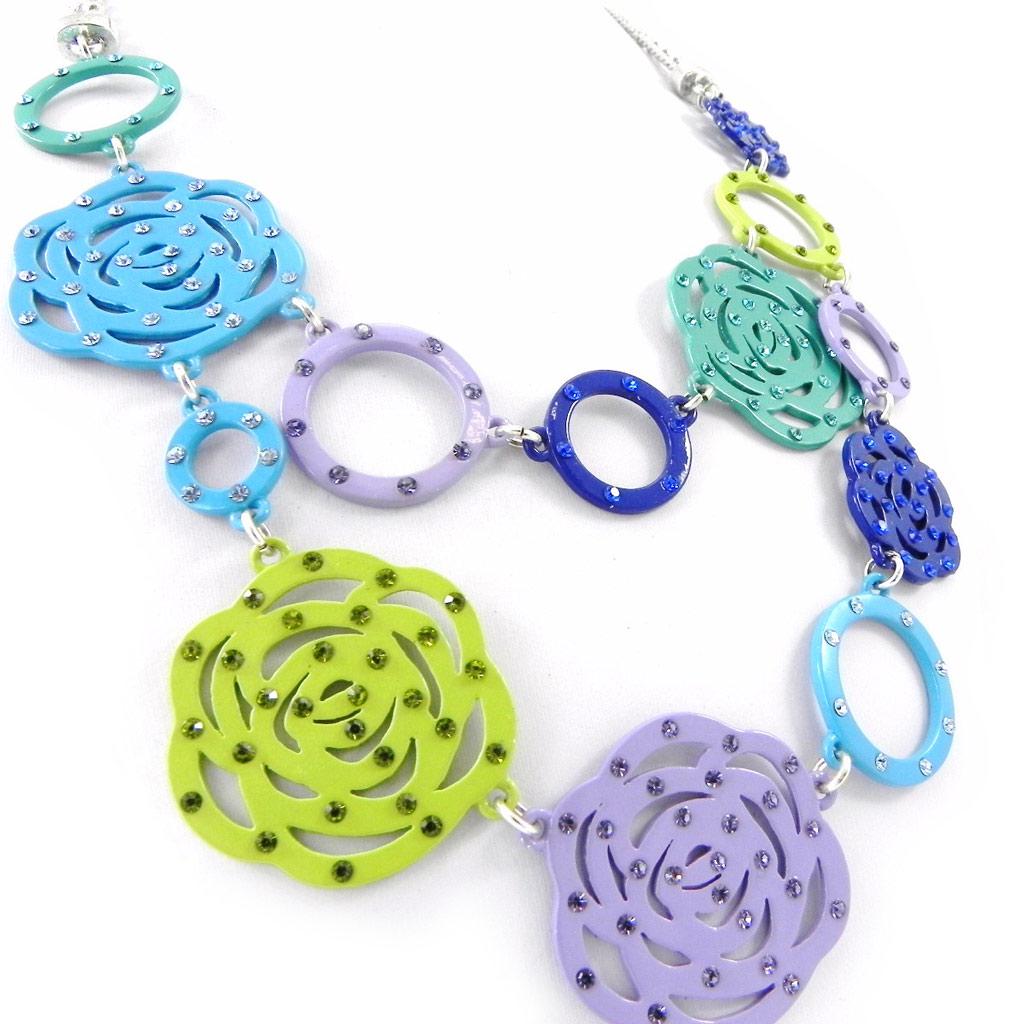 Les Trésors De Lily [H0805] - Designer Necklace 'Camélia' Blue Mauve Green