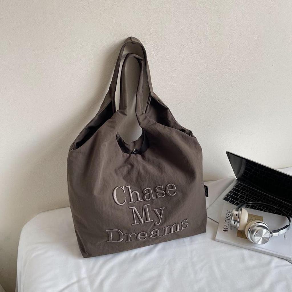 Bolsa Tote de Lona Bordada em Nylon Feminina 2025 - Bolsa de Ombro Único para Compras e Uso Diário