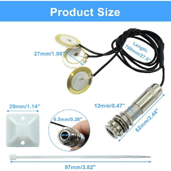 Piutouyar Piezo Pickups Transducer with 2 Pcs Accessories, 3 in 1 Microphone Contact Piezo Pickup for Electronic Acoustic Guitar Violin Ukulele