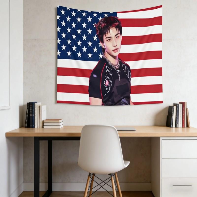 Hyunjin Kpop Tapestry American Flag Wall Hanging Aesthetic Bedroom Decor Perfect Gift for Fans Room Art