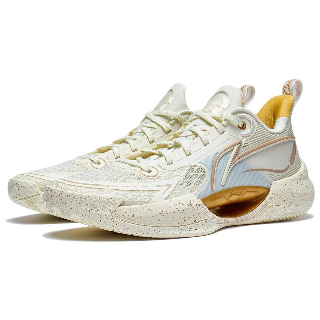 New LiNing Super Light V2 Breathable Support Cushioning Wear Resistant Rebound Low Top Basketball Shoes Men's Beige Brown ABAT029-2