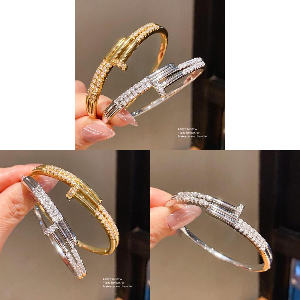 Classic Copper Zirconia Bangle With Gold Plating For Ladies Fashion Accessory