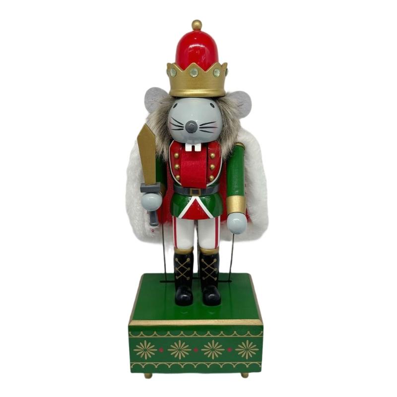 

Handmade Wooden Mouse Walnutcracker Mechanical Music Box Wind Up Ornament for Home Decoration 1