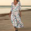 Dresses For Womens Vintage Print Tunic Waisted Midi Dress Summer Casual  3/4 Sleeve Dress