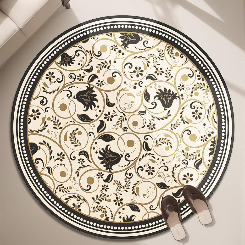 

Vintage French-Inspired Floral Round Rug with Gold Border for Living Room and Bedroom Home Decor Diameter 60cm