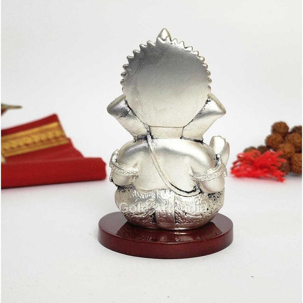 Ganpati Idol with Silver Antique Finish | Ganesha murti for Home Decor | Ganesh Statue for Car Dashboard | Ganpati ji murti for Puja