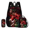 Zaino Sportivo Calcio Set 3 Pezzi Ronaldo Zaino Scolastico Imparare, Borsette da Viaggio per Matite, Borsa Pranzo, Zaino Stella del Calcio