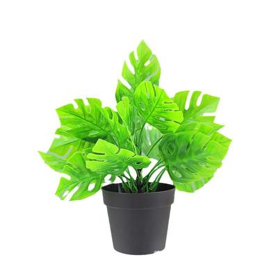 Mini Artificial Potted Plant Faux Philodendron Areca Palm Desktop Decor Home Office Tabletop Display
