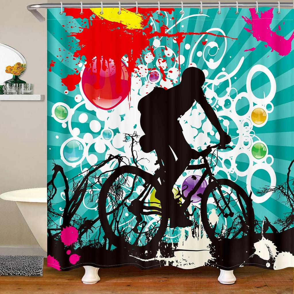Dirt Bike Shower Curtain Boys Bathroom Bathtubs Motocross Rider Extreme Sports Bath Mountain Curtains Polyester Perfect For