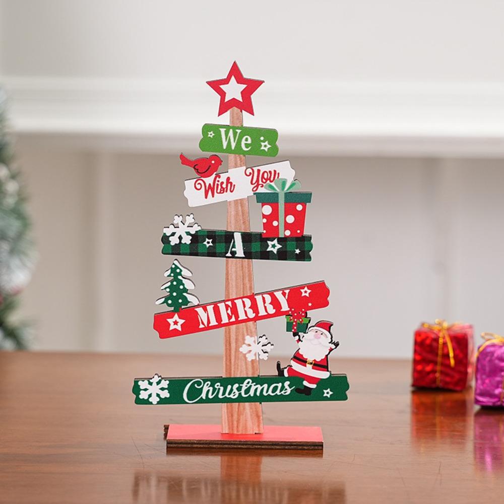 Creative Christmas Tree Desktop Decoration Wooden Letter Christmas Signs Plaque DIY Craft Santa Claus Tabletop Sign Home Decor