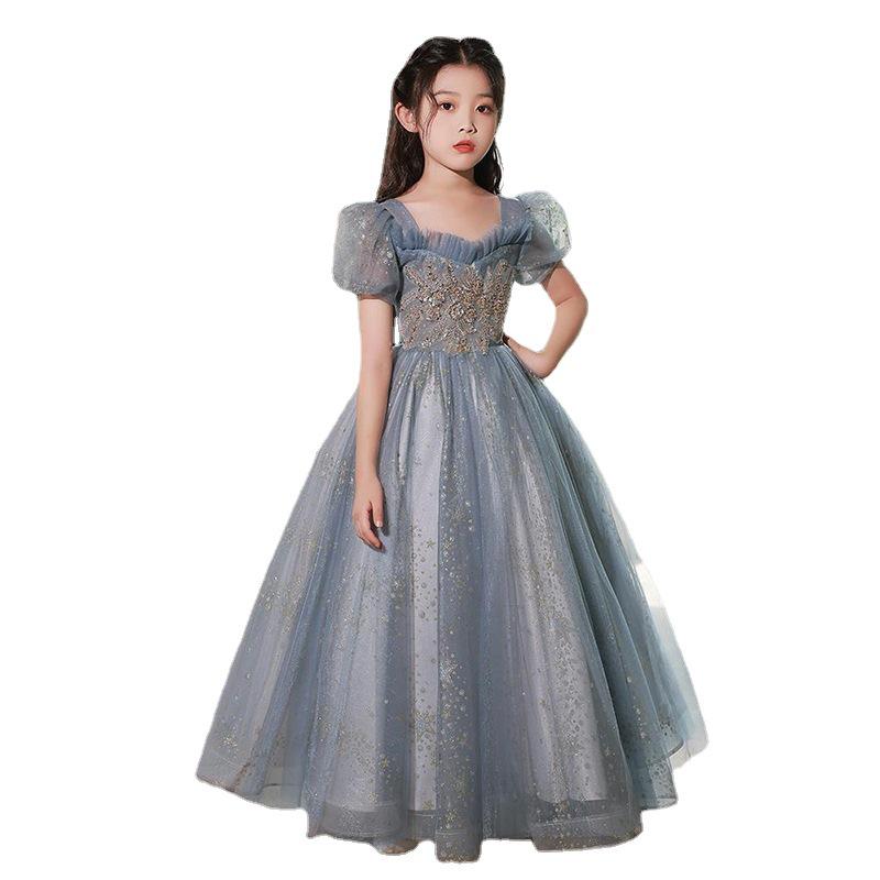 Autumn 2025 Light Luxury Princess Tulle Dress for Girls - Flower Girl, Piano Performance & Catwalk Costume