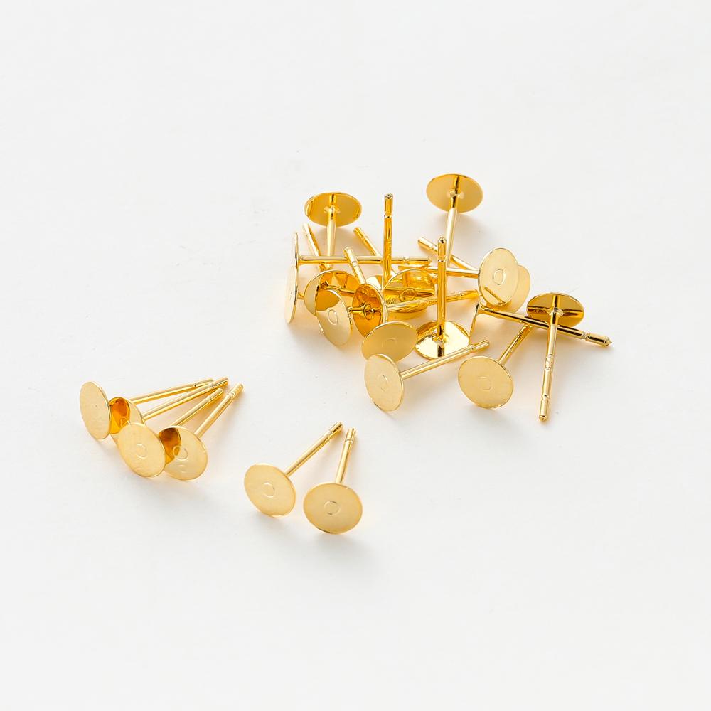50pcs 14k 18k Plated Round Stud Earring Hooks 3 4 5mm Earrings Findings Components  For  DIY Jewellery Craft Supplies Making