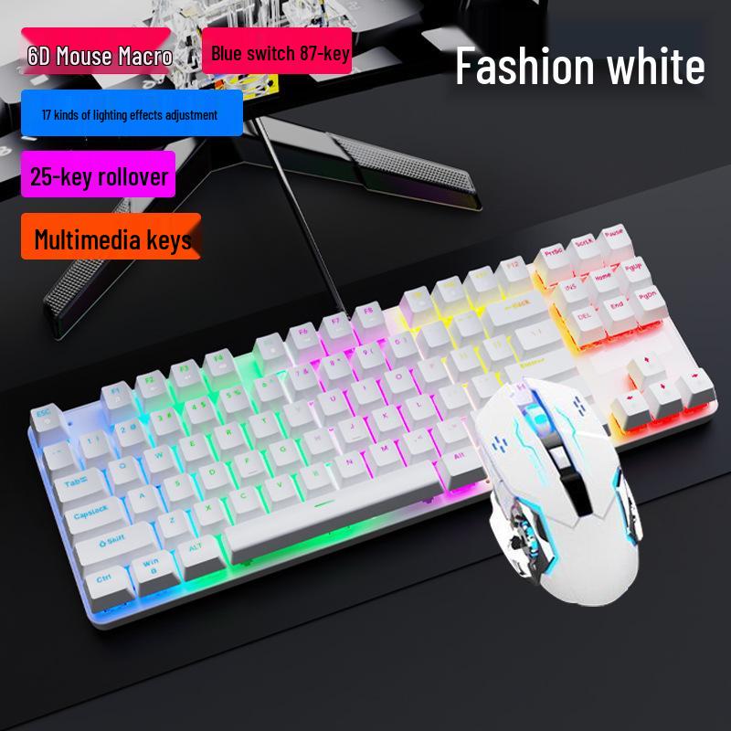In-Stock RGB 87-Key True Mechanical Wired Keyboard, Blue Switch, for PC, Laptop, Office, and E-sports.