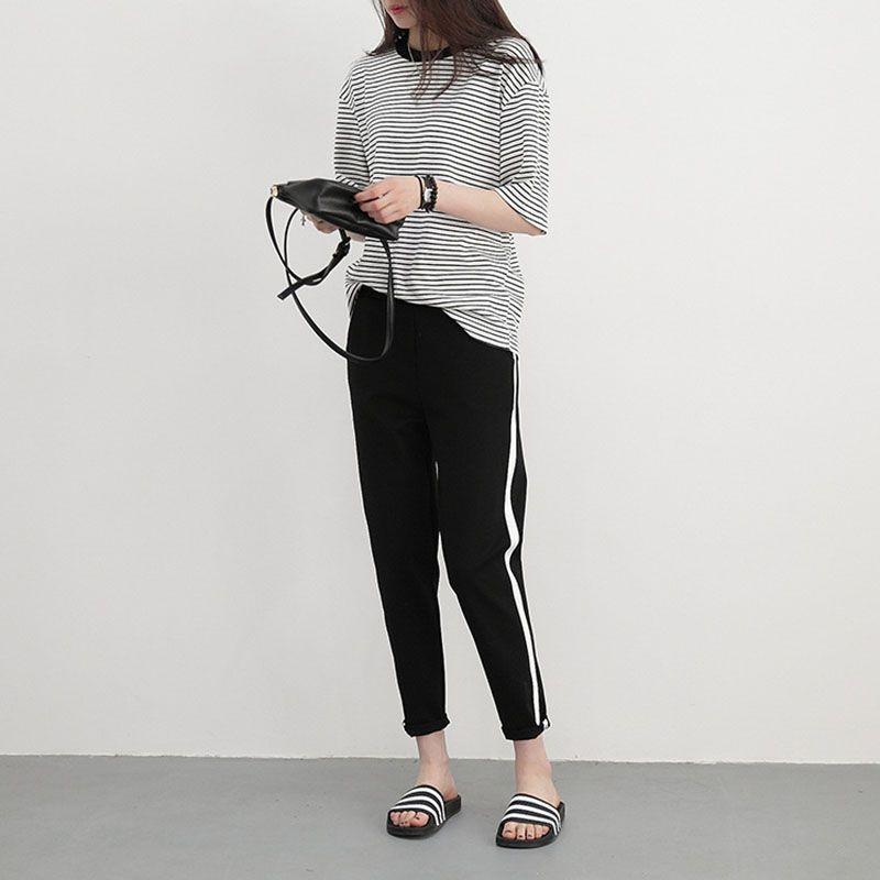 Women Elastic Waist Patchwork Sports Harem Pants Casual Loose Trousers Running