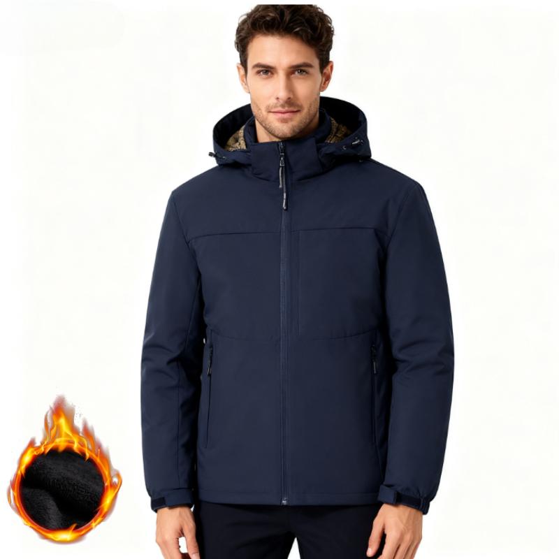Men's Winter Casual Fashion Jacket - Fleece-Lined, Warm, Windproof & Waterproof, with Detachable Hood and Zipper