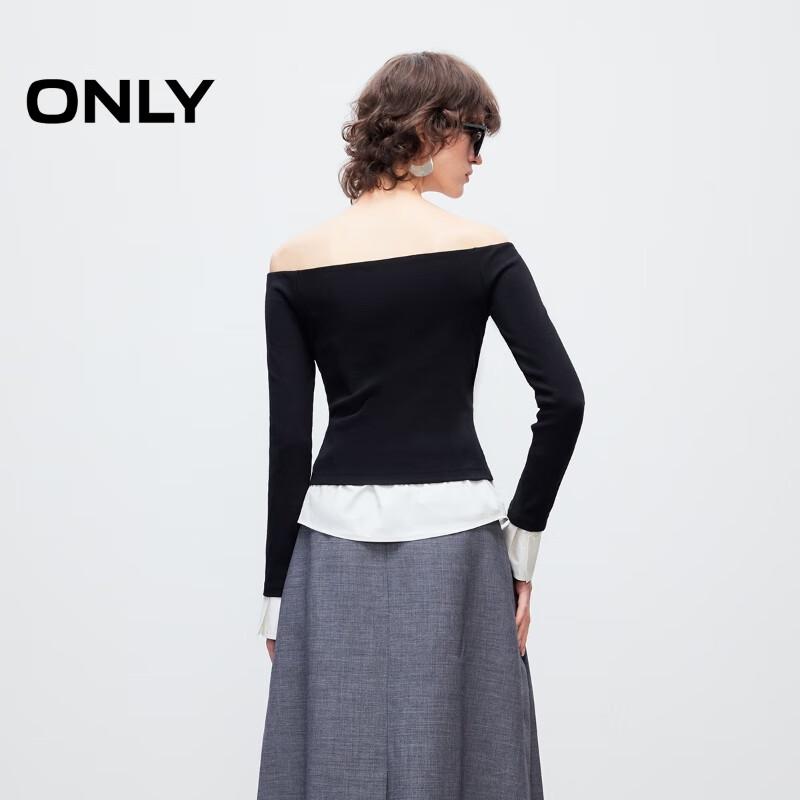 ONLY Women's Spliced Faux Layered Boat Neck Sweatshirt