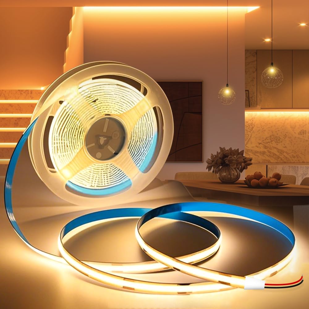 

SPAHER LED Strip Light, COB, High Brightness, 8mm Wide, Double-Sided Tape, Cuttable, for Ambient Lighting, DIY Decoration, No Plug, 12V (Warm White,