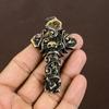 Natural Tribal Bone Cross Gemstone Handmade Copper Wire Wrap Pendant 3.15" n9M31