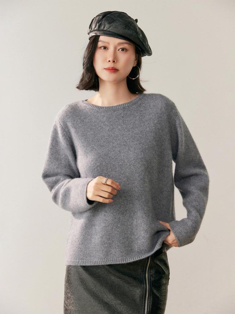 Ladies' Elegant Cashmere Sweater - Autumn/Winter 2025, Loose Fit, Slimming, Round Neck, Plain Pullover