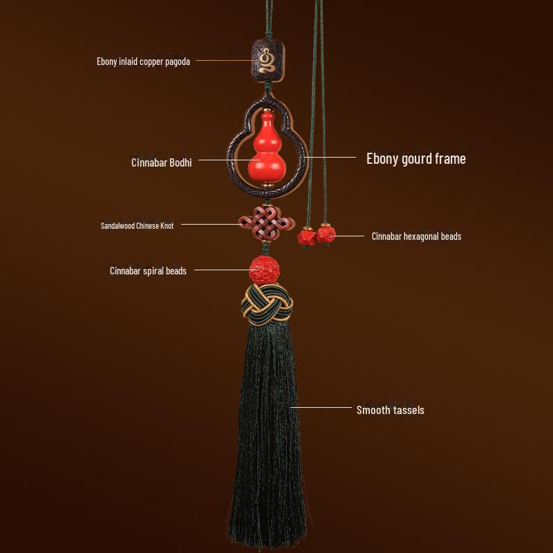 Chinese Red Cinnabar Gourd Car Pendant: Men's Blessing and Peace Charm, Compact and View-Friendly.