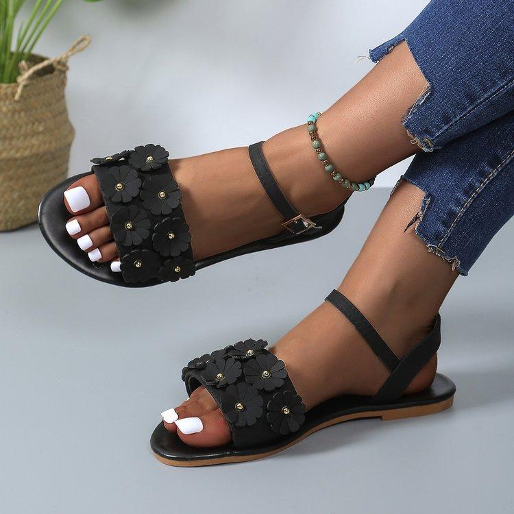 European and American foreign trade wish large size rivet flower word flat sandals women light beach cool slippers ebay