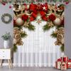 Single Panel Christmas Themed Curtain Made Polyester Fiber Ball Pine Branch Decoration Design Easy Hang Rod Perfect Living Room Bedroom Office