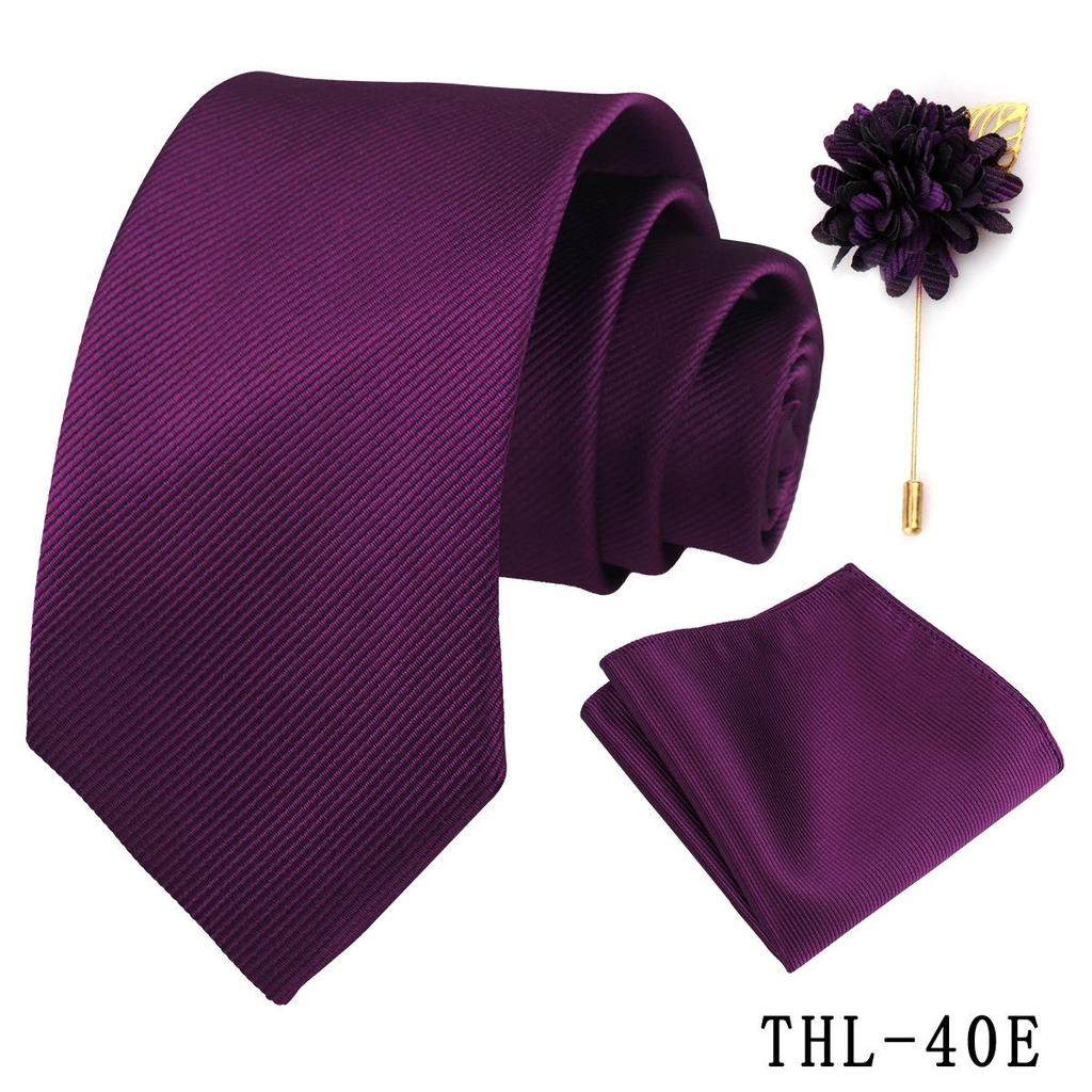 Men's Wine Red Striped Tie, Pocket Square & Brooch Set for Weddings & Banquets