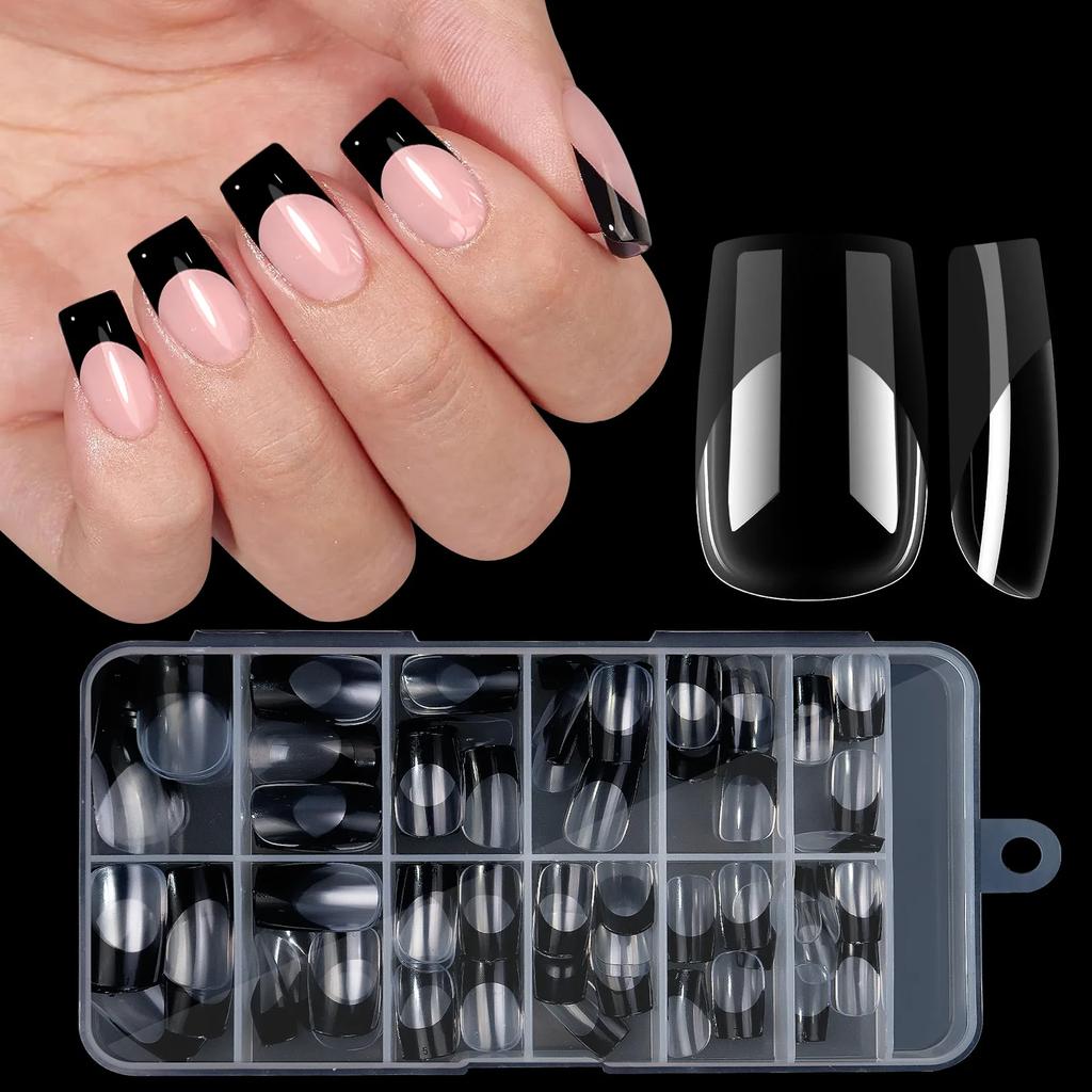 120pcs/Boxed Acrylic French False Nails Multicolor Square Almond Nail Tips Full Cover Removable Mixed Size Press On Nails