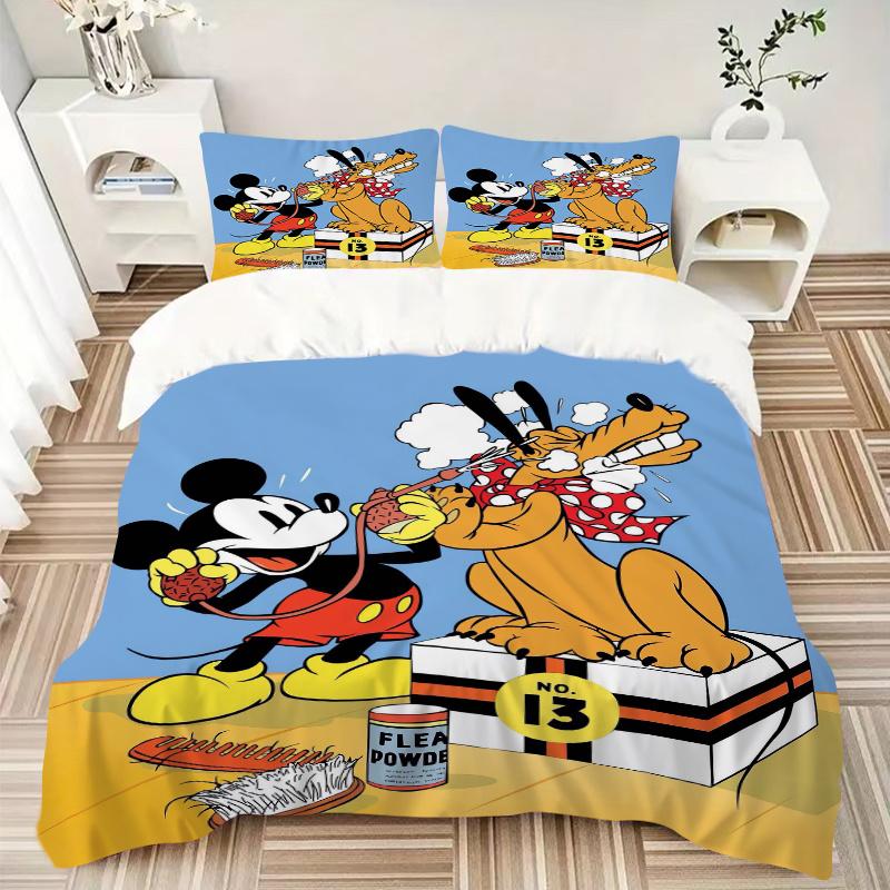3pcs Mickey Mouse & Pluto Flea Powder Design Quilt Cover Set - Soft and Cozy Bedroom, Guest Room and Dorm Decorative Bedding 3-Piece Set 1 Quilt