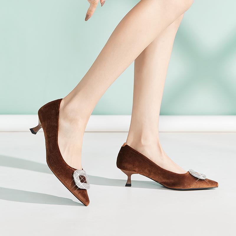 [Same as in the mall] Temperament pointed heavy duty water drill square buckle thin heel shallow mouth single shoe