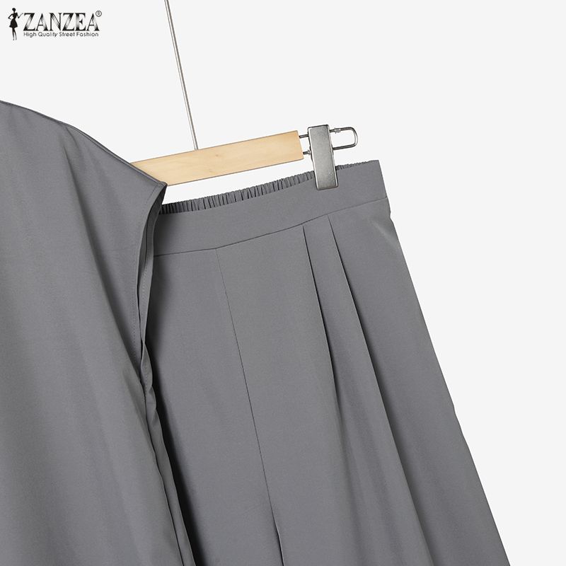 ZANZEA Women Short Sleeve Blouse and Long Pants Summer Two Piece Suit Sets