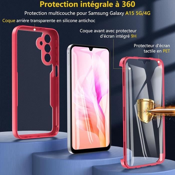Coque 360 - Samsung - Galaxy A15 5G - Protection Intégrale - Rouge - Absorption des chocs