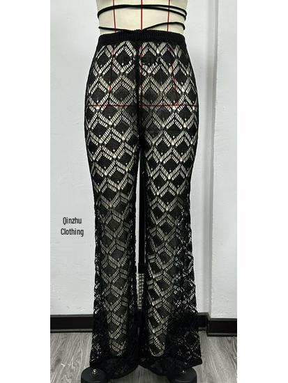 

2024 Женские пляжные брюки с высокой талией и вырезами - Повседневные, сексуальные брюки-бикини для защиты от солнца для Европы и Америки Small чёрный