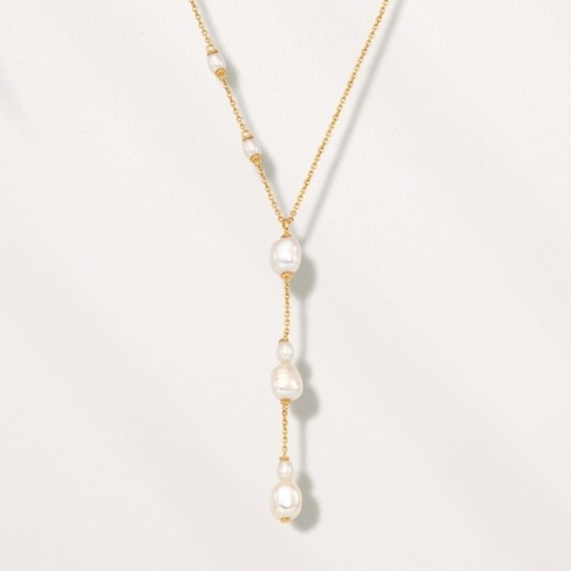 

ozel Silver925 Dew Drop Natural Water Pearl Station Y Drop Necklace PS155N White gold