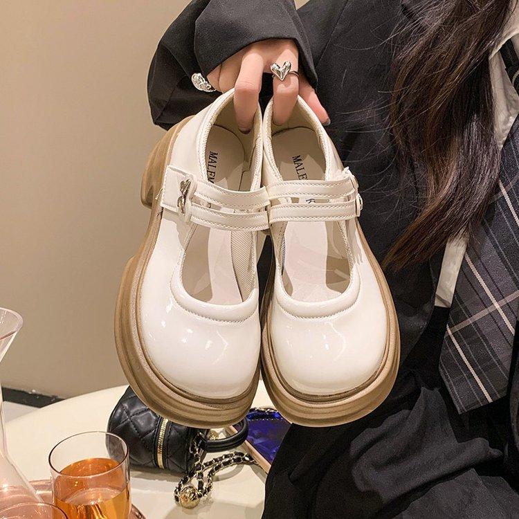 Thick-soled Mary Jane Small Leather Shoes Women's Autumn Height Increase Patent Leather Retro with Skirt Single Shoes Gentle 2025 New Versatile